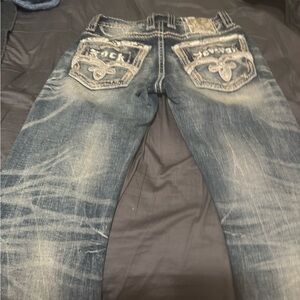 Rock Revival Blue Straight Jeans with Vintage Fade
